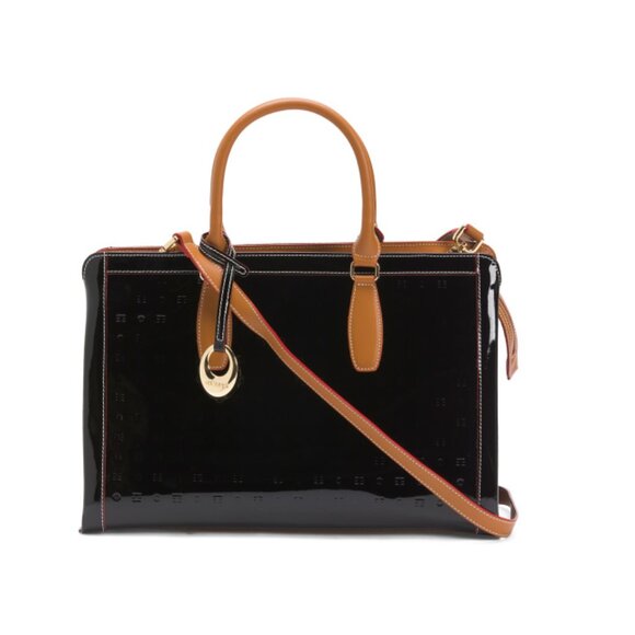 ARCADIA Handbags - ARCADIA BLACK/TAN Made In Italy Patent Leather Tote